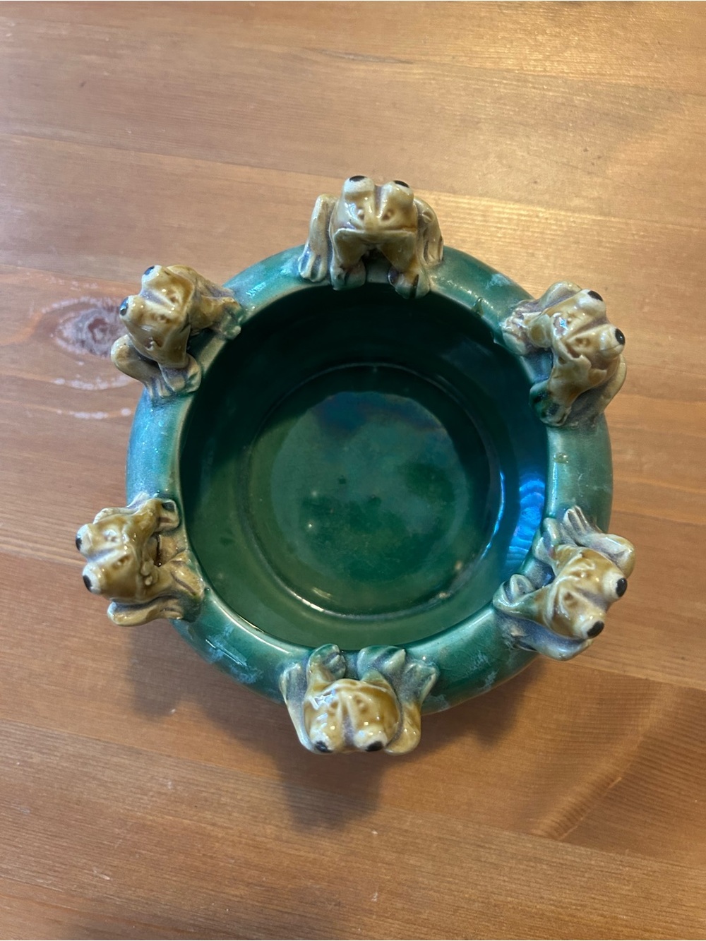 Green Ceramic Bowl with Frog Accents - Decorative Home Art